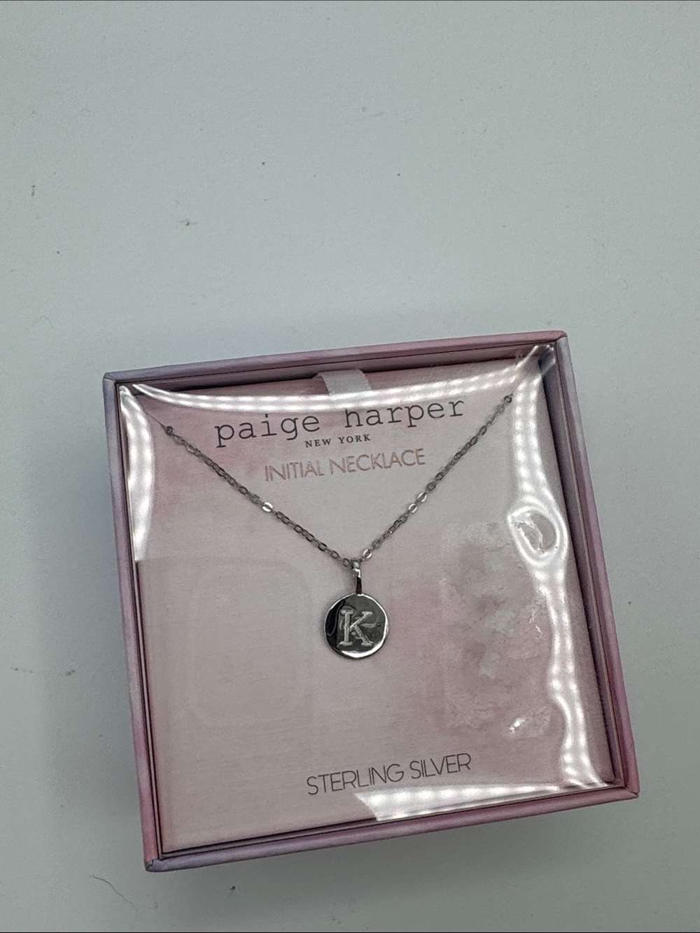 Paige Harper Sterling Silver 'K' Initial Necklace - Pink Packaging NEW sealed